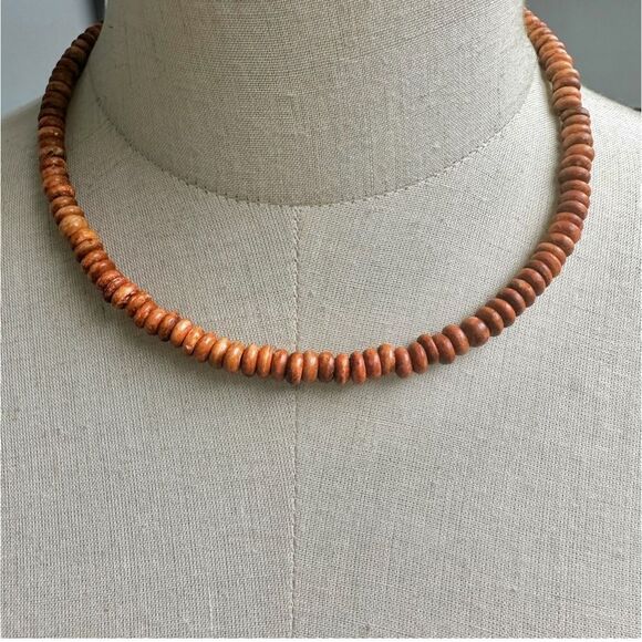 Vintage Indian Wooden Bead Necklace Artisan Boho Choker - Picture 1 of 8